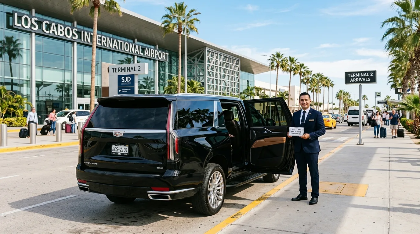 SJD airport private transportation SUV waiting at terminal