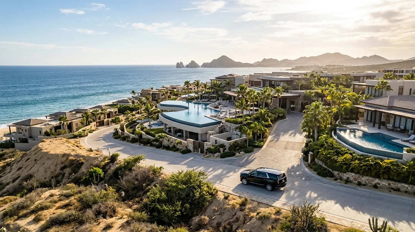 Luxury private van arriving at a resort in the Los Cabos Pacific Zone