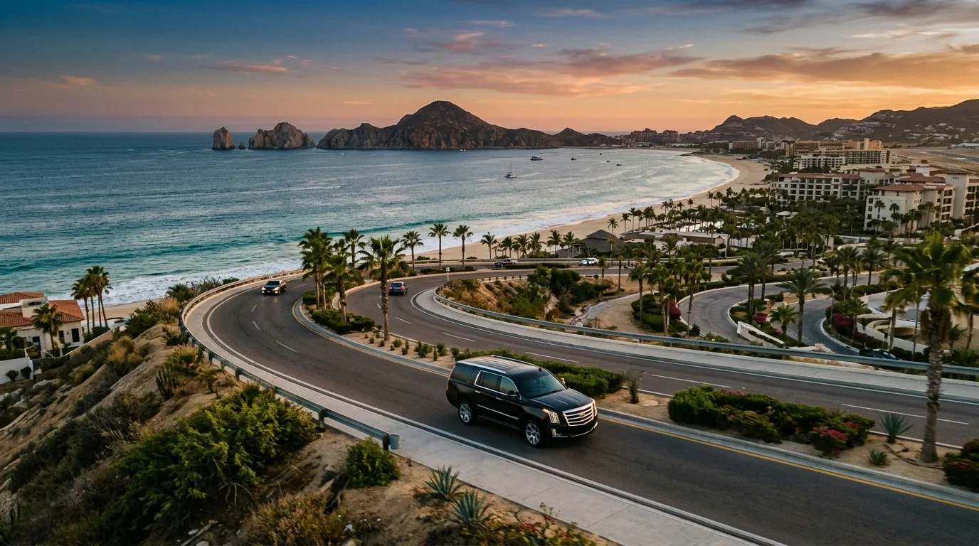 Luxurious interior of a Cadillac Escalade for airport transfers in Los Cabos