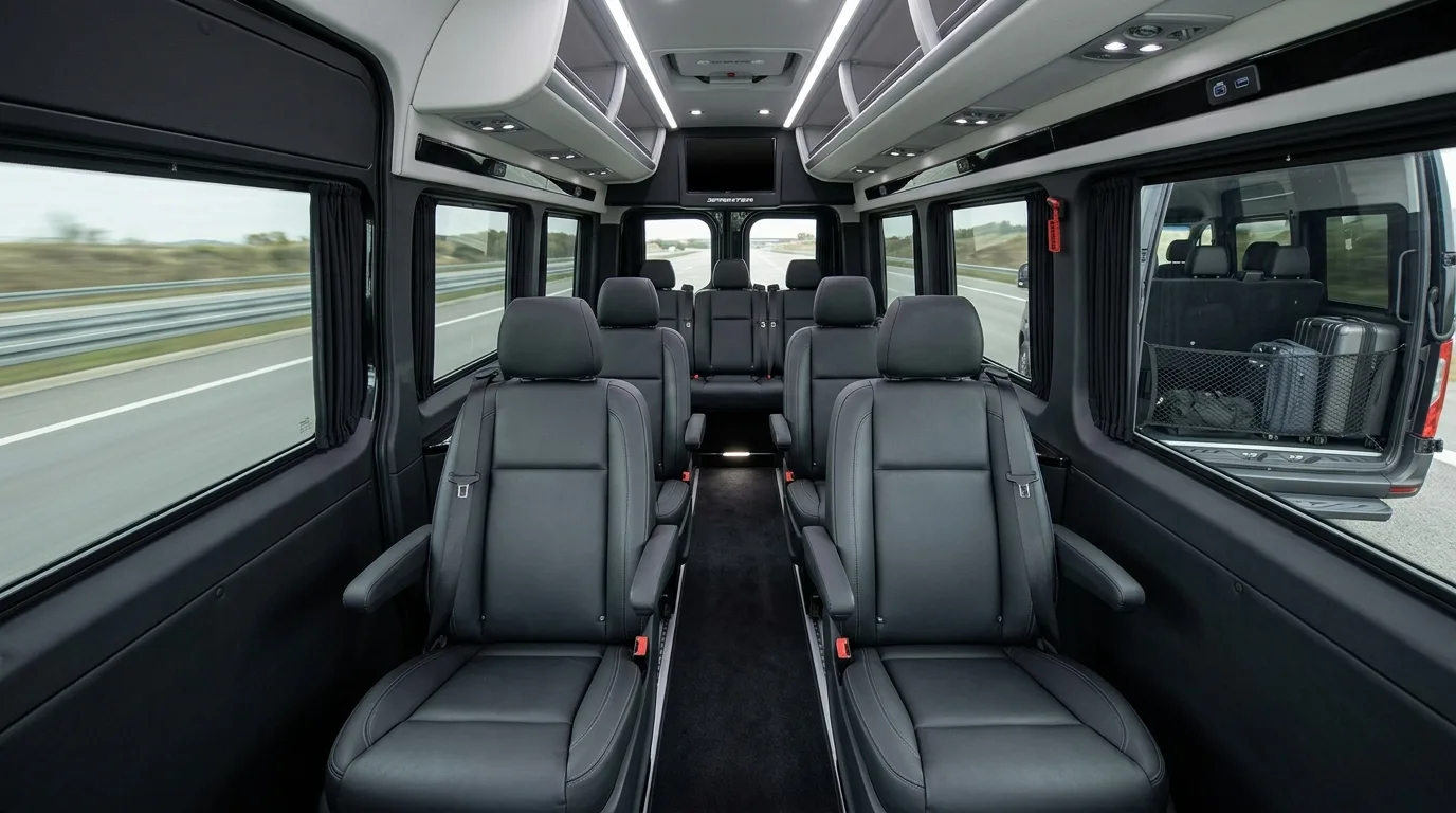 Comfortable Group Transportation for SJD Airport Transfers Spacious and luxurious interior of a private transfer van for groups from SJD Airport.